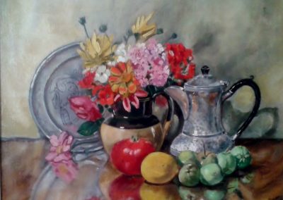 Still life with silver coffee pot