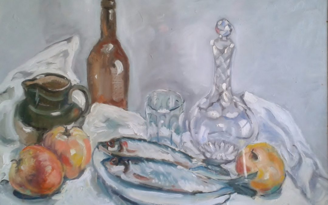 Still life with fish and decanter