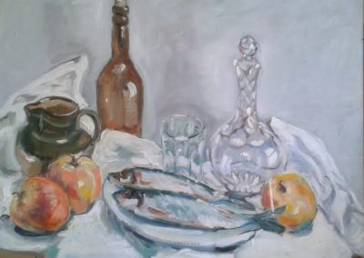 Still life with fish and decanter