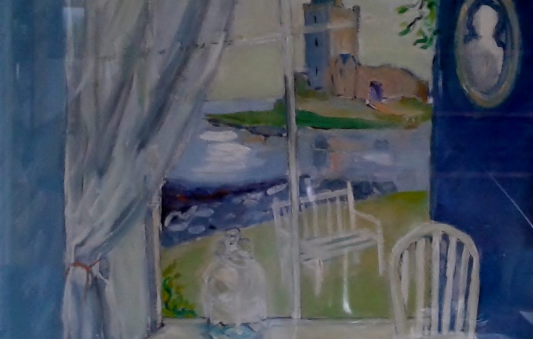 Dunguaire castle blue room view