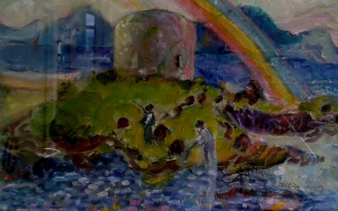 Martello tower with rainbow , Aughinish, County Galway