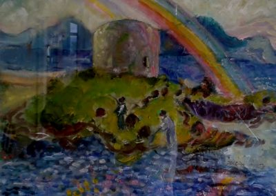 Martello tower with rainbow , Aughinish, County Galway