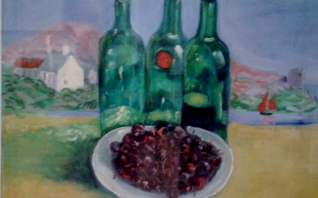 Still life with port bottles