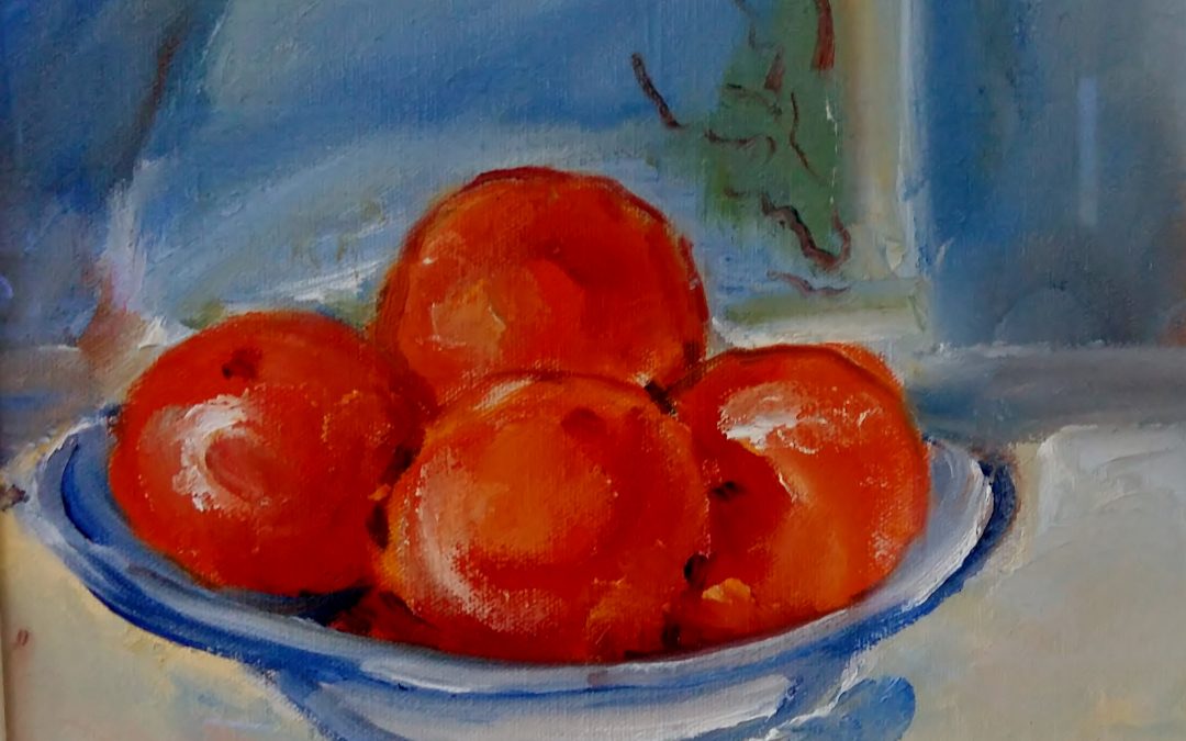 Oranges on plate, after Cezanne