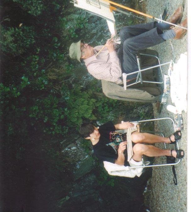 Joe painting with daughter, Kate