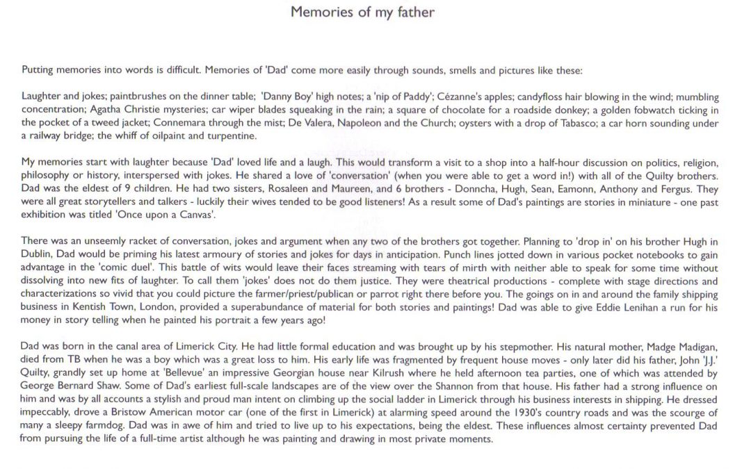 Memories of my father, by Michael Quilty